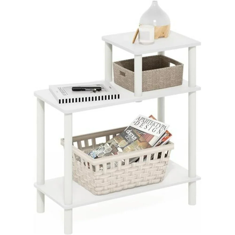 Furinno 3 Tier Sofa Side Table White End Table with Shelves Small Space Furnitur